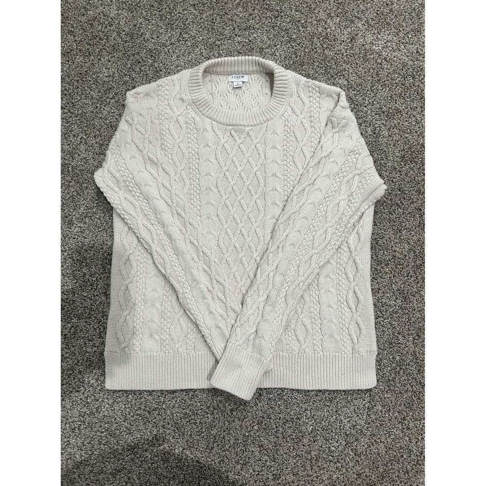 J.Crew Womens Cream Cable Knit Cotton Sweater BT229 FA23 Small